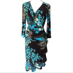 Nine West Chocolate Brown Floral Wrap Dress 14